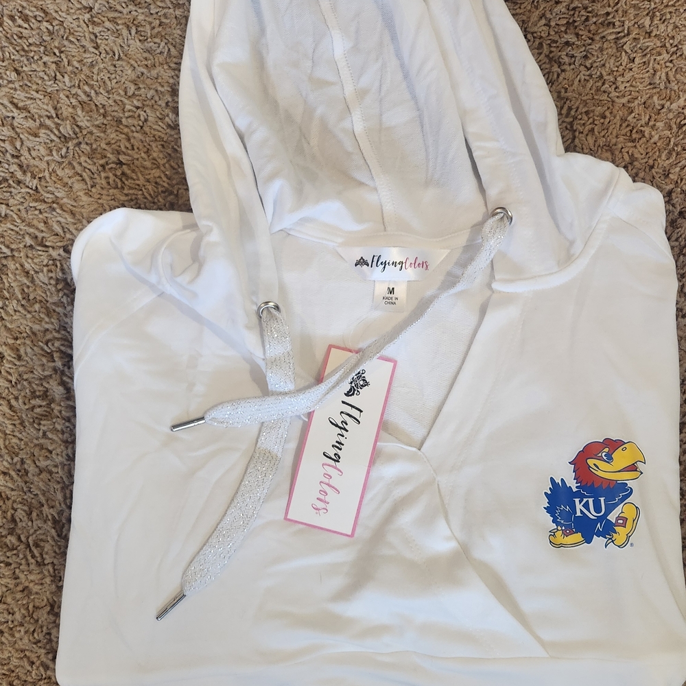 White Hoodie with Jayhawk Logo